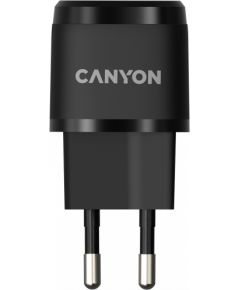 CANYON H-20-05, PD 20W Input: 100V-240V, Output: 1 port charge: USB-C:PD 20W (5V3A/9V2.22A/12V1.66A) , Eu plug, Over- Voltage ,  over-heated, over-current and short circuit protection Compliant with CE RoHs,ERP. Size: 68.5*29.2*29.4mm, 32.5g, Black