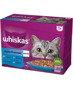 WHISKAS jelly sachets, flavours: White Fish, Cod, Salmon, Tuna - wet cat food - 12x85g