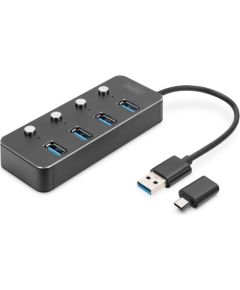 Digitus USB 3.0 Hub, 4-port, schaltbar, Aluminium Gehäuse