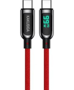 KAKUSIGA KSC-599 USB-C -> USB-C uzlādes kabelis 100W | LCD displejs | 120 cm sarkans
