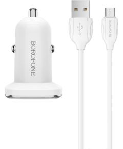 Автомобильная зарядка Borofone BZ12 USB + microUSB (2.4A) белый