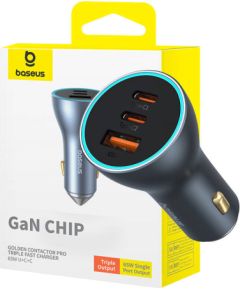 Car charger Baseus Golden Contactor Pro, 2x USB-C, 1x USB, 65W