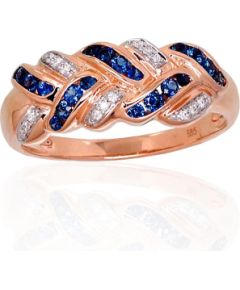 Золотое кольцо #1100905(Au-R+PRh-W)_DI+SA, Красное Золото 585°, родий (покрытие), Бриллианты (0,04Ct), Сапфир (0,332Ct), Размер: 19, 3.9 гр.