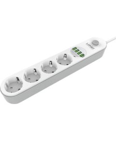 Power strip with 4 AC sockets, 4x USB, LDNIO SE4432, 2m (white)