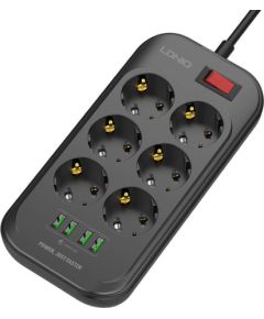 Power strip with 6 AC outlets, 4x USB, LDNIO SE6403, 2m (black)