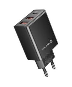 Evelatus Travel Charger EU Wall 3 Ports 32W USB-C / USB-A2 ETC06  Black