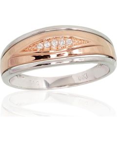 Золотое кольцо #1100702(Au-R+Au-W)_DI, Красное/Белое Золото 585°, Бриллианты (0,03Ct), Размер: 18, 3.34 гр.