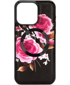 Evelatus Apple  iPhone 15 Pro Max Leather Case Zipper Design Flower Black