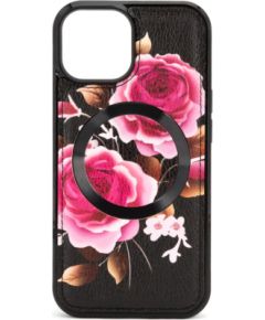 Evelatus Apple  iPhone 14 Leather Case Zipper Design Flower Black