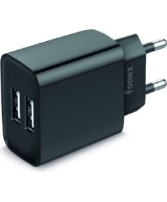 Travel Charger 12W 2xUSB By Fonex Black