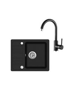 Aquasanita Komplekts granīta izlietne SQ102+maisītājs 5523 black metallic