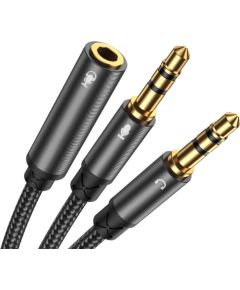 Joyroom AUX splitter audio cable 3,5 mm mini jack (female) - 2x 3,5 mm mini jack (male - microfon and headphones) 0,2m black (SY-A05)