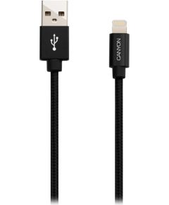 CANYON MFI-3, Charge & Sync MFI braided cable with metalic shell, USB to lightning, certified by Apple, cable length 1m, OD2.8mm, Black