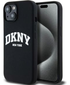 DKNY Apple  iPhone 15 hardcase Liquid Silicone White Printed Logo MagSafe Black