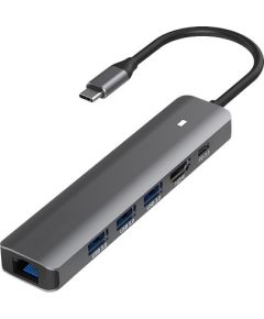 Extradigital Adapter USB Type-C - HDMI, LAN, 3x USB 3.0 Type-A, USB Type-C PD100W