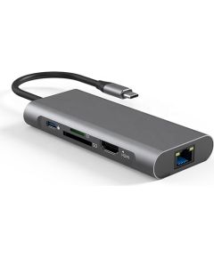 Extradigital Aдаптер USB Type-C - 2 x USB 3.0, 1x USB 2.0, 1x Type C (PD), HDMI, SD, RJ45