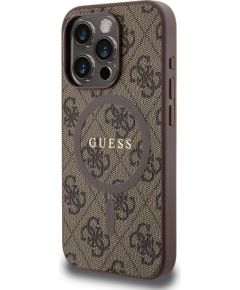 Guess PU Leather 4G Colored Ring MagSafe Case for iPhone 15 Pro Brown