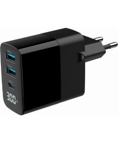 CHARGER USB 30W 3PORT/TA-UC-PDQC30LCD-BK-02 GEMBIRD