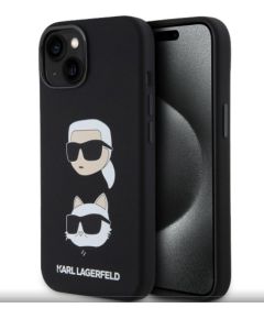 Karl Lagerfeld Apple  iPhone 15 Liquid Silicone Karl and Choupette Heads Case Black