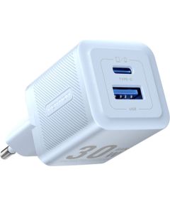 Wall charger, Vention, FEQL0-EU,  USB-C + USB- A,  30W/30W, GaN (blue)