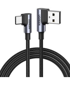 USB-C-uz USB-A 2.0 leņķveida kabelis UGREEN US176, 3A, 3 m (melns)