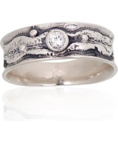 Серебряное кольцо #2101834(POx-Bk)_CZ, Серебро 925°, оксид (покрытие), Цирконы, Размер: 20.5, 4.9 гр.