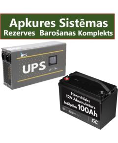 Komplekts Nepārtrauktās barošanas  bloks ( Invertors ) apkures sistēmai 600W + 12V 100Ah akumulators