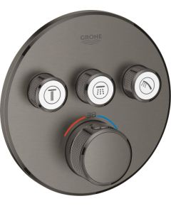 Grohe iebūvējamā dušas termostata SmartControl round virsapmetuma daļa, ar 3 izejām, brushed hard graphite