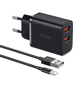 Mcdodo CH-5071 USB-A*2, 12W network charger + USB-A to lightning cable (black)