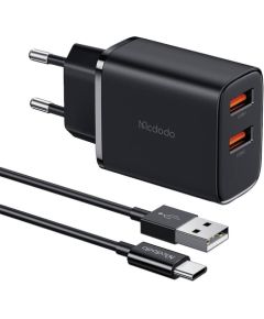 Mcdodo CH-5072 USB-A*2, 12W power charger + USB-A to USB-C cable (black)