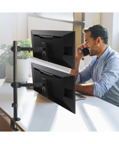 Maclean MC-967 Double Vertical Monitor Desk Mount Screen Holder max VESA 100x100, 13-27", 2x 9kg Powder Coated Tilting Rotating Adjustable