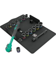 Wera 8100 SB 12 Zyklop Comfort ratchet set, 3/8, tool set (black/green, 16 pieces, comfort ratchet with reversing lever)