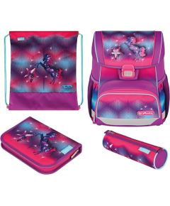 Herlitz Loop Plus Funky Horse, school bag (purple/pink, incl. 16-piece school case, pencil case, sports bag)