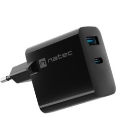 NATEC RIBERA GAN CHARGER 1x USB-A + 1x USB-C 45W BLACK