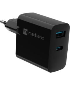 NATEC RIBERA GAN CHARGER 1x USB-A + 1x USB-C 65W BLACK