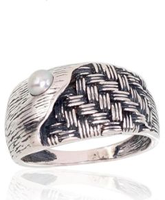 Серебряное кольцо #2101704(POx-Bk)_PE, Серебро 925°, оксид (покрытие), Жемчуг, Размер: 19, 4.5 гр.
