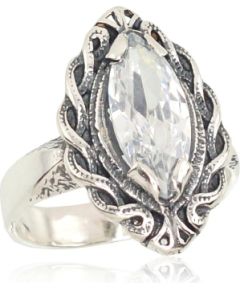 Серебряное кольцо #2101207(POx-Bk)_CZ, Серебро 925°, оксид (покрытие), Цирконы, Размер: 19, 5.3 гр.