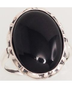Серебряное кольцо #2100940(POx-Bk)_ON-2, Серебро 925°, оксид (покрытие), Оникс, Размер: 17.5, 5.4 гр.