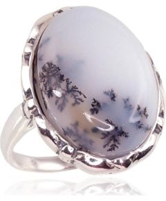 Серебряное кольцо #2100940(POx-Bk)_AGD, Серебро 925°, оксид (покрытие), Дендрический агат, Размер: 19, 5.5 гр.