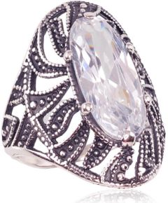 Серебряное кольцо #2100935(POx-Bk)_CZ, Серебро 925°, оксид (покрытие), Цирконы, Размер: 20.5, 5.4 гр.