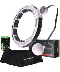 Vingrošanas rinķis ar atsvaru un skaitītāju SET HULA HOOP MAGNETIC WHITE HHM16 WITH WEIGHT + COUNTER HMS + WAIST SUPPORT BR163 BLACK PLUZ SIZE