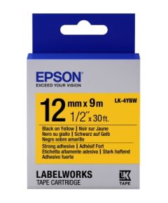 Epson LK-4YBW (C53S654014) Label Tape Cartridge, Strong Adhesive, Black on Yellow (12mm, 9m)