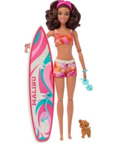 Lalka Barbie Mattel plażowa (brunetka) + akcesoria HPL69