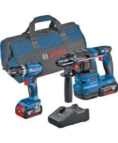 Bosch combination set cordless impact drill GSB 18V-45 + cordless hammer drill GBH 18V-22 (blue, 2x Li-ion battery 4.0Ah, tool bag)