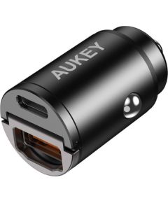 Car charger Aukey CC-A3, 1xUSB-A, 1xUSB-C, 30W (black)