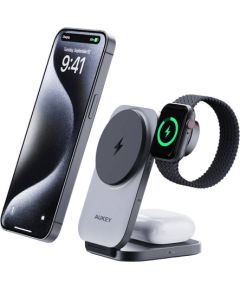 Magnetic Wireless Charger 3 in 1 MagFusion Aukey LC-MC312, 15W Qi2 (gray)