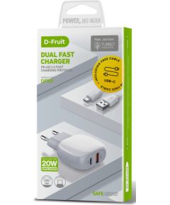 D-Fruit зарядное устройство USB-A + USB-C + USB-C кабель 1 м (DF101)