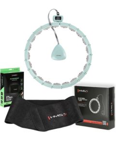 Komplekts HULA HOOP MAGNETIC GREEN HHM14 WITH WEIGHT + COUNTER HMS + WAIST SUPPORT BR163 BLACK PLUZ SIZE