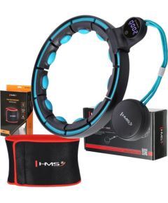 Komplekts SET HULA HOOP MAGNETIC BLACK/TURQUOISE HHM17 WITH WEIGHT + COUNTER HMS + WAIST SUPPORT BR163 RED