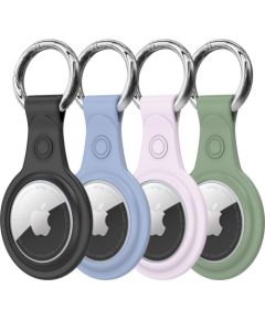 Dux Ducis -  Dux Ducis 4pcs set Silicone flexible cover keychain loop case for Apple AirTag (Black / Green / Pink / Blue)